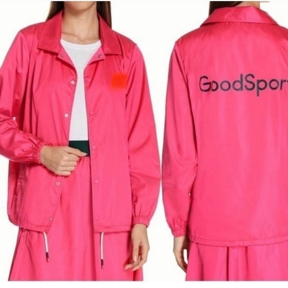 New Tory Burch Sport Performance Satin Barbiecore Pink Warm-Up Jacket NWT Small - Picture 1 of 15